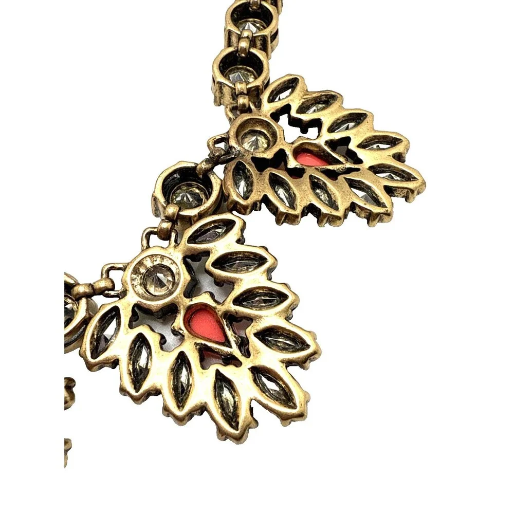 NWOT J. Crew Bib Necklace Gray Smoky Crystal Coral Pink Riviere Rivoli 20
